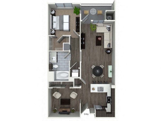 Floor plan for 1 bed, 1 bath, 892 sqft